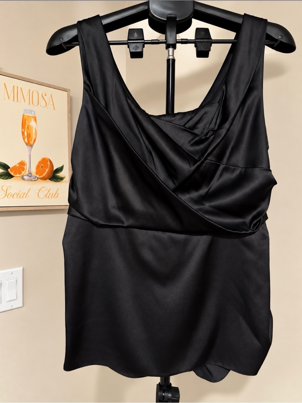 Elie Tahari Black Silk Ruched Draped Sleeveless Top XL